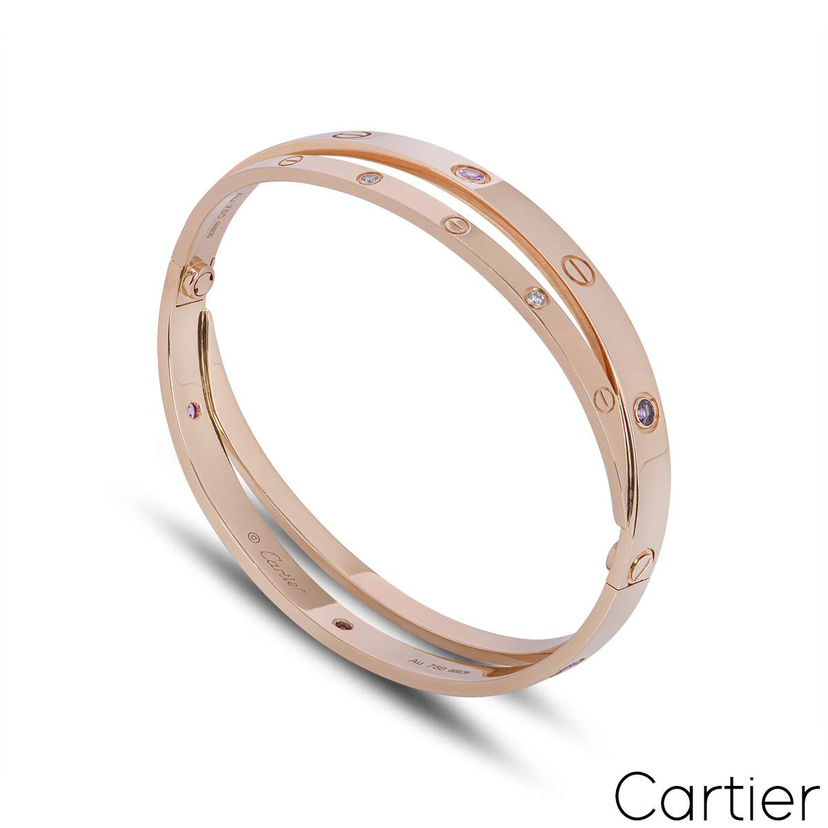 Cartier Rose Gold Pink Sapphire Diamond Love Bracelet Size 19 – Dandelion  Antiques